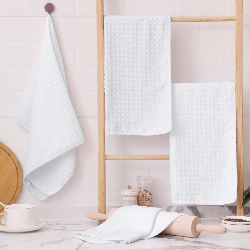 Homaxy Microfiber Waffle Weave Kitchen Towels, 16 x 28 Inch Ultra Absorbent and Solid Color Dish Towels, 4 Pack, White - Image 5